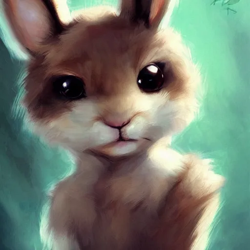 Image similar to cute furry bunny, green eyes, light brown fur, wlop, artgerm, royo