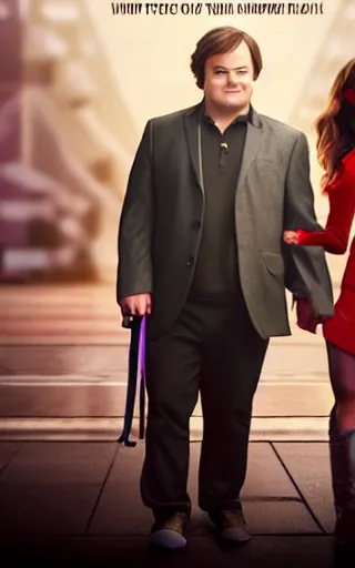 Prompt: movie poster of Jack Black and Ariana Grande staring in a romantic comedy, Cinematic Lighting