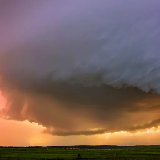 Prompt: sky filled with multiple tornados over a grassy plain below, dark, ominous