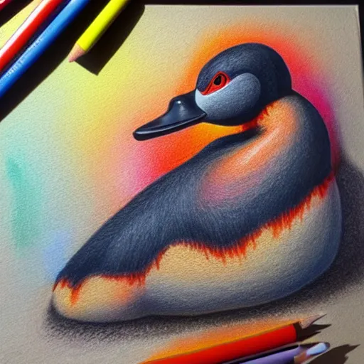 Prompt: Colored pencil art on paper, Magma Lava Duck, highly detailed, artstation, MasterPiece, Award-Winning, Caran d'Ache Luminance