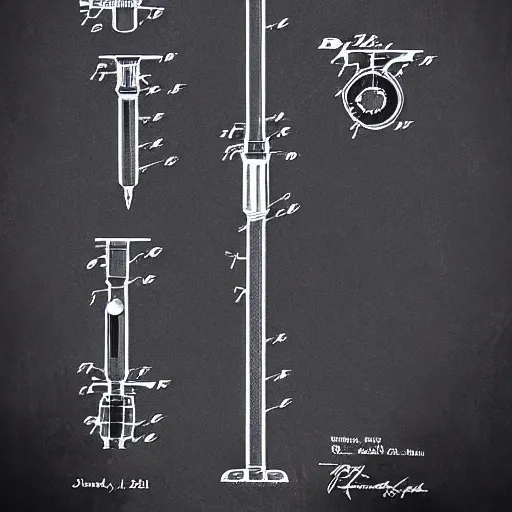 Image similar to patent art of a lightsaber, labeled, sketch, beautiful