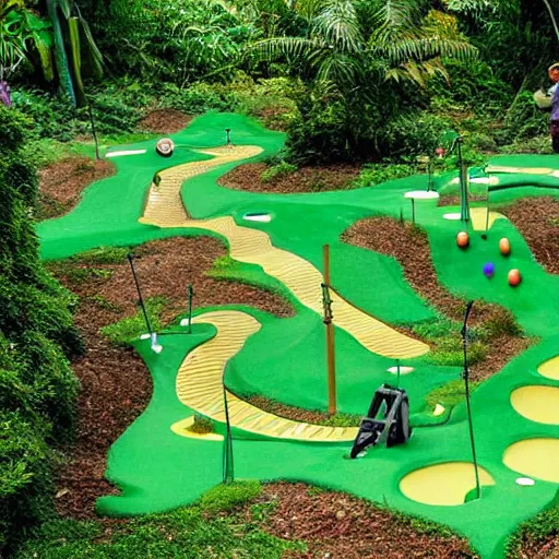 Image similar to an overview of a mini - golf course in a jungle