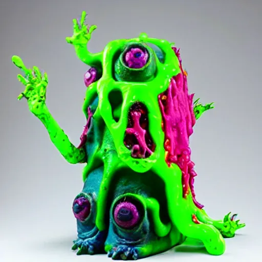 Image similar to a cute and colorful grimy slimepunk ooze monster sculpture