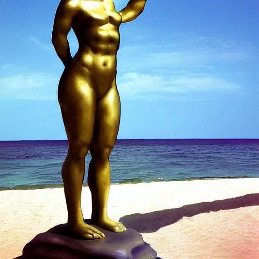 Prompt: vaporwave beach statue by Greg Hildebrandt