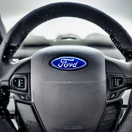 Prompt: the driver seat of a ford raptor in the rain, 4 k high - resolution photograph, ultra detail, hd photo