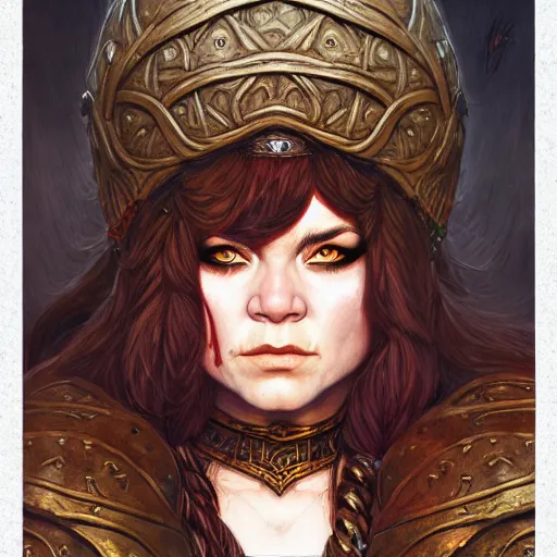 Image similar to portrait painting of a dwarven berserker woman, sharp focus, award - winning, trending on artstation, masterpiece, highly detailed, intricate. art by rebecca guay