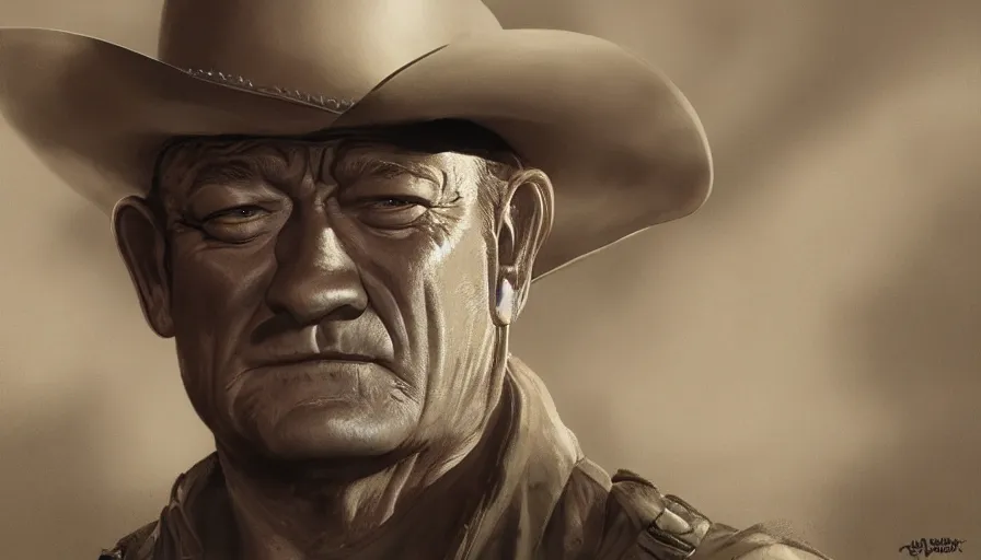 Prompt: John Wayne sit in a plain, hyperdetailed, artstation, cgsociety, 8k