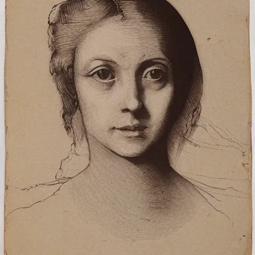 Image similar to ink water portrait of a woman by an old master