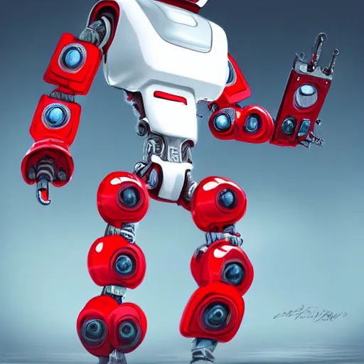 Prompt: a small human-like robot, white and red colours, futuristic, sci-fi, digital art, detailed