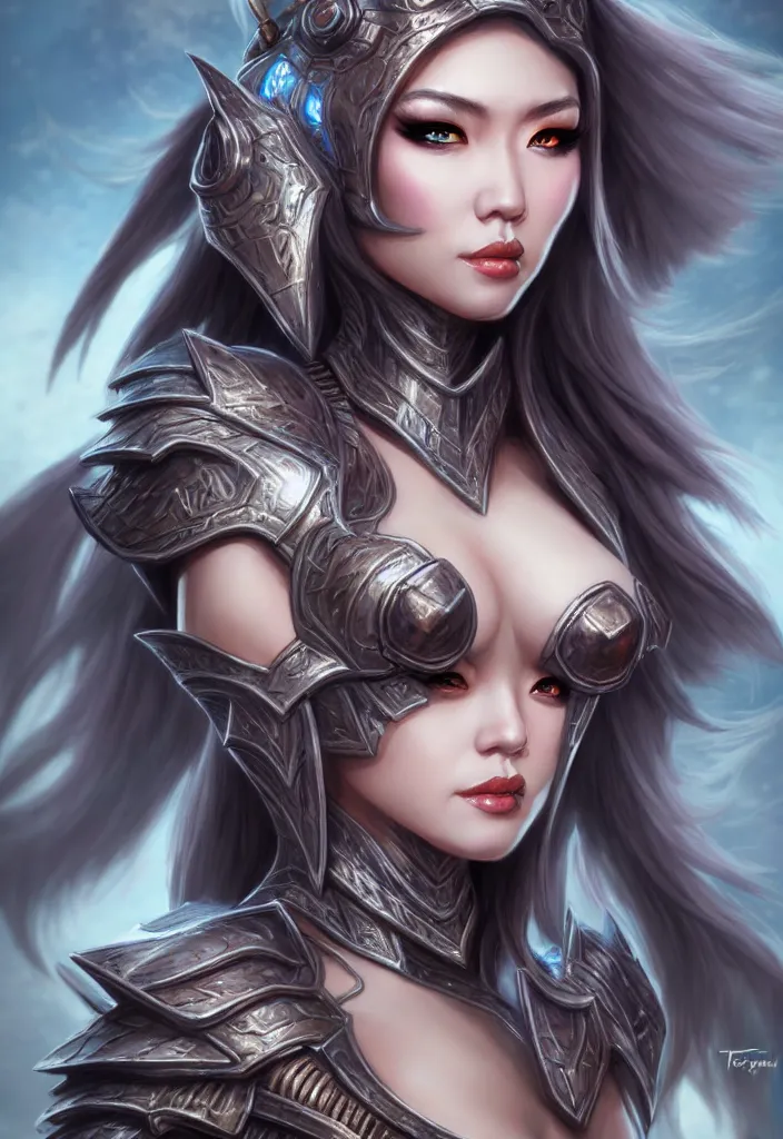 Prompt: sakimi chan, fantasy armor, detailed face, tony sart, hyper realistic