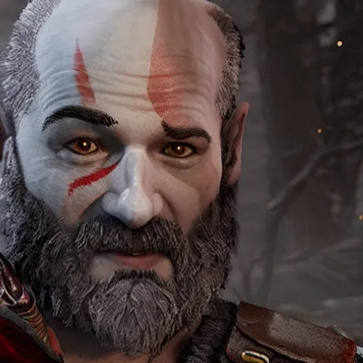 Prompt: bill murray as the protagonist of god of war, screenshot