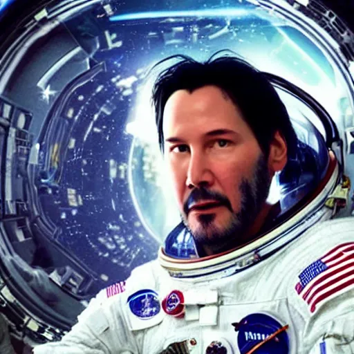 Prompt: keanu reeves in space with astronauts, instagram photo, full hd, 8 k, unreal engine, octane render, hyper detailed, hyper realistic, photorealistic