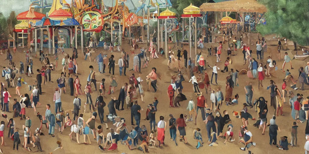 Prompt: painting of people at an amusement park in the style of bosch