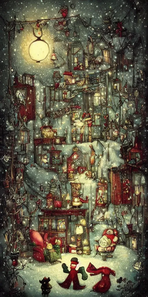 Prompt: an indoors christmas scene by alexander jansson