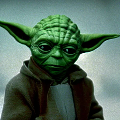 Image similar to a still of Yoda in Batman (1989), sharp focus, detailed, centered,