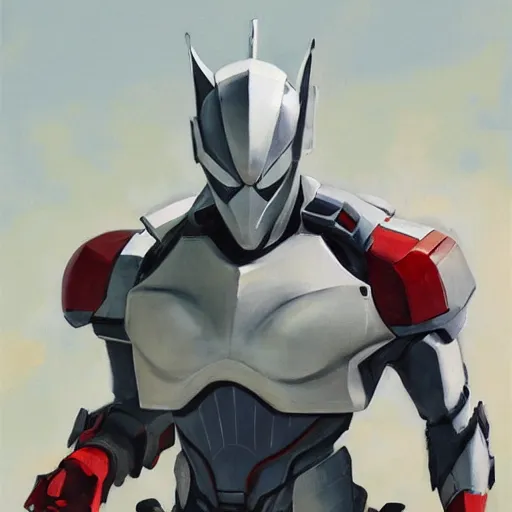 Image similar to greg manchess portrait painting of armored spiderman ultraman grey fox from metal gear cyborg japanese - american hybrid as overwatch character, medium shot, asymmetrical, profile picture, organic painting, sunny day, matte painting, bold shapes, hard edges, street art, trending on artstation, by huang guangjian and ail elvgren and sachin teng