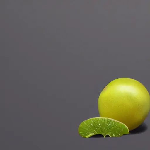 Image similar to centered hyper-realistic single piece of fruit, gray background