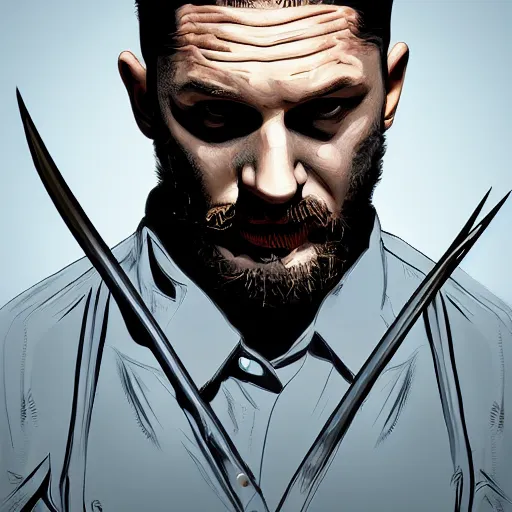 Image similar to Tom Hardy in wolverine suit Digital art 4K quality Photorealism