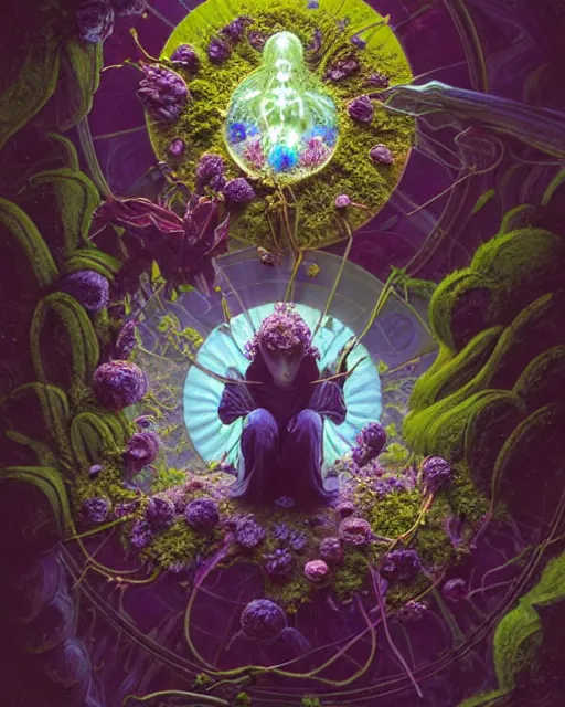 Prompt: the platonic ideal of flowers, rotting, insects and praying of cletus kasady carnage thanos nazgul doctor manhattan chtulu mandelbulb ponyo lichen mandala davinci heavy rain the witcher, d & d, fantasy, ego death, decay, dmt, psilocybin, art by artgerm and greg rutkowski and alphonse mucha