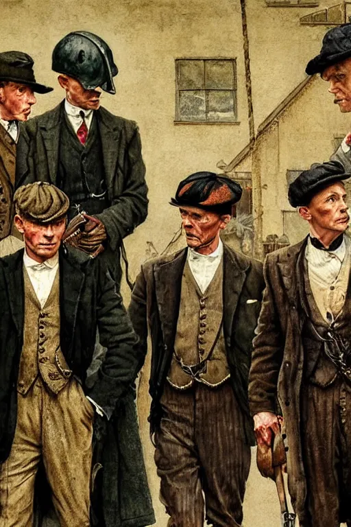 Image similar to peaky blinders painted by norman rockwell