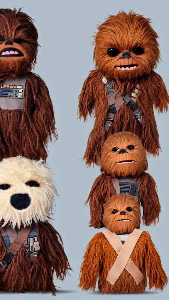 Image similar to chewbacca reimagined as a cute children ’ s plushie. huggable. cutesy. stuffed animal. color harmony, 8 k detail, gallery quality, hd wallpaper, premium prints available, hyper - detailed, intricate design.