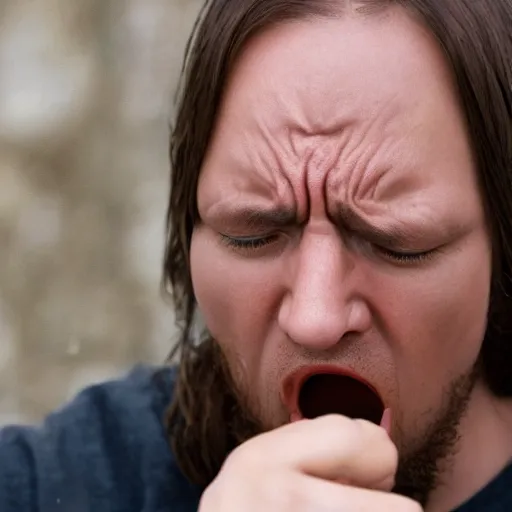 Image similar to face of a frustrated wizard drinking water