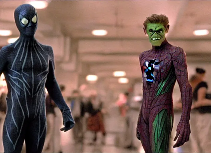 Prompt: film still of Willem Dafoe!!! as Green Goblin in Spider-man 2002