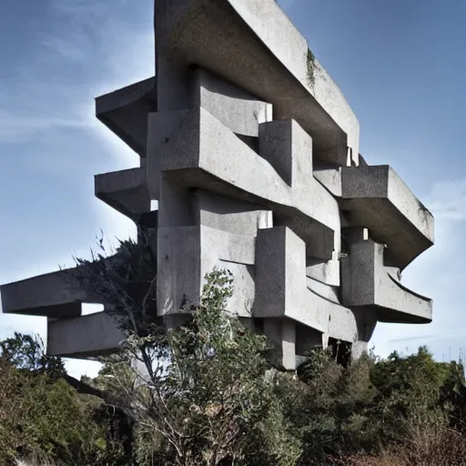 Prompt: scifi castle with a hybrid of brutalist and organic architecture, photography