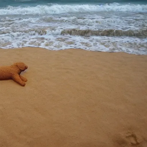 Image similar to a dog made of sand at the beach