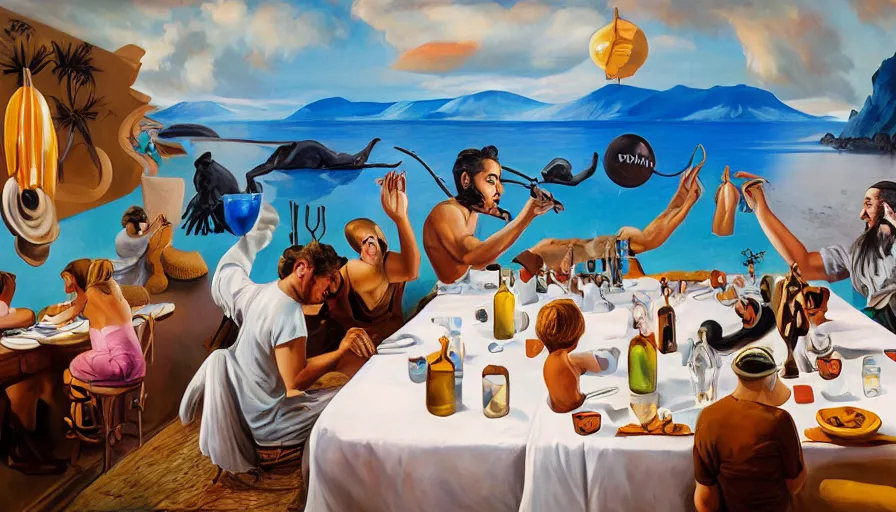 Prompt: RHADS, fever dream, Salvador Dali, party, mural