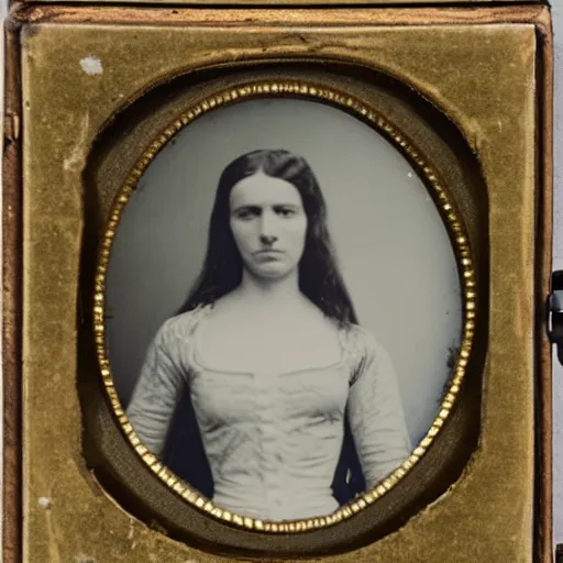 Prompt: a daguerreotype of a woman taking a selfie.