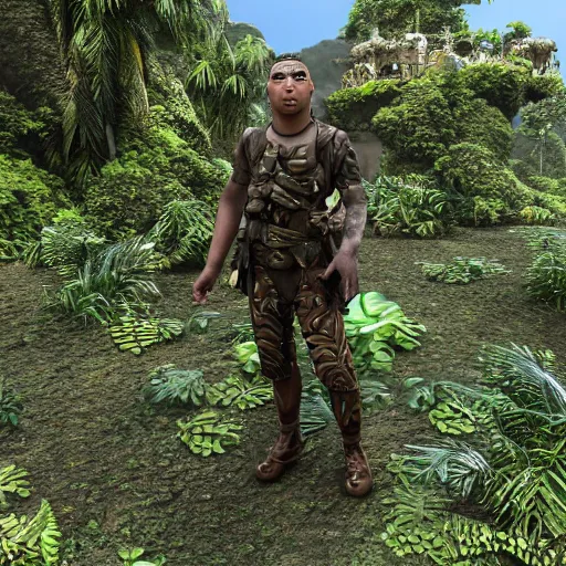 Image similar to utopia realistic jungle tower soldier avatar style 8k