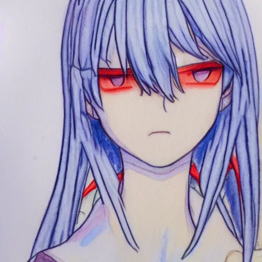 Image similar to pencil and watercolor sketch of rei ayanami