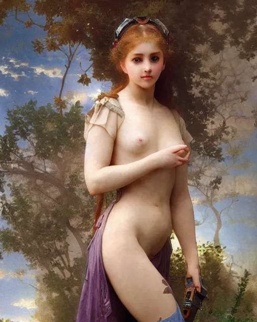 Prompt: beautiful centered fine art portrait of girl with solarpunk mecha humanoid parts with led lights, pudica pose gesture, by bouguereau, ultra - realistic and intricate, hdr 8 k