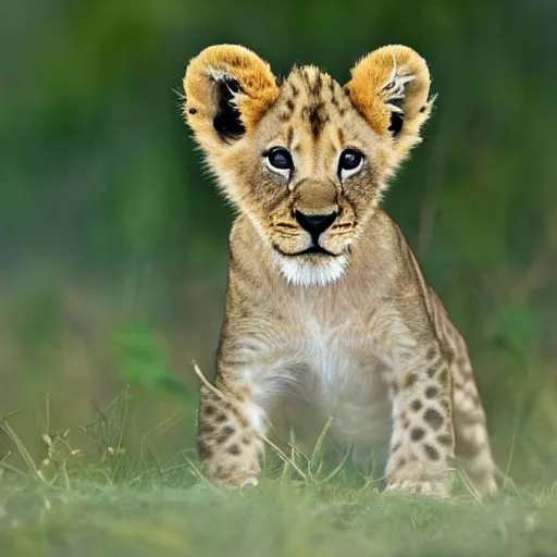 Image similar to Photorealistic photograph of a lion cub by Suzi Eszterhas, photorealism, photorealistic, realism, real, highly detailed, ultra detailed, detailed, 70–200mm f/2.8L Canon EF IS lens, Canon EOS-1D Mark II, Wildlife Photographer of the Year, Pulitzer Prize for Photography, 8k, expo-sure 1/800 sec at f/8, ISO 400