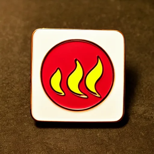 Image similar to a photo of a retro 7 0 s minimalistic clean fire warning enamel pin, studio lighting, behance