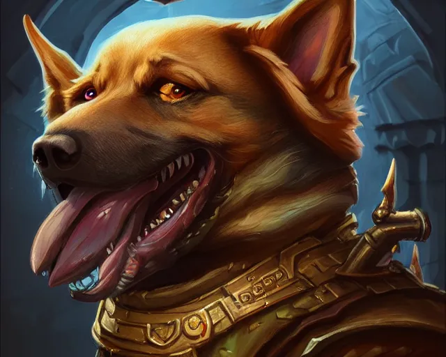 Image similar to attack dog k - 9 unit, deep focus, d & d, fantasy, intricate, elegant, highly detailed, digital painting, artstation, concept art, matte, sharp focus, illustration, hearthstone,