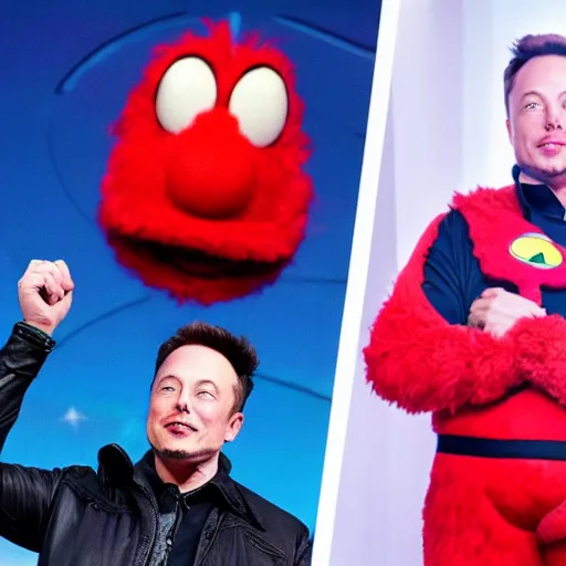 Image similar to photo of Elon Musk in an Elmo costume