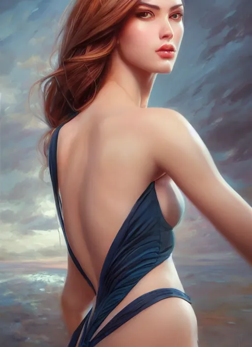 Image similar to full length photo of a gorgeous young woman in the style of stefan kostic, realistic, sharp focus, 8k high definition, insanely detailed, intricate, elegant, art by stanley lau and artgerm