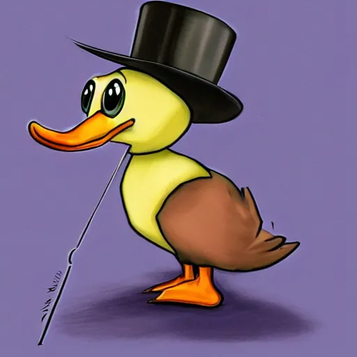 Prompt: a cartoon duck with a top hat and cane, a character portrait by Don Bluth, deviantart, furry art, character, deviantart hd, official art