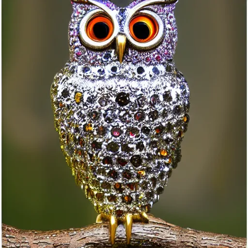 Prompt: bejewelled metal owl, highly detailed, 4k, HDR, smooth, sharp focus, hyper realistic, high resolution