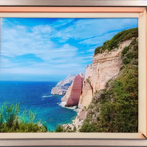 Image similar to a ultra high definition pastel coloured photographic print from a holiday photo album. the photo is a medium frame, 5 0 mm depicting public viewpoints from areas of outstanding natural beauty in an alien world not dissimilar to earth. no artefacts. highly detailed.