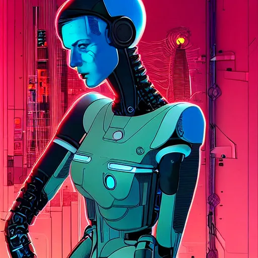 Image similar to a portrait of a beautiful cybernetic woman connected to a synthesizer from hell, wires, cyberpunk concept art by josan gonzales and enki bilal