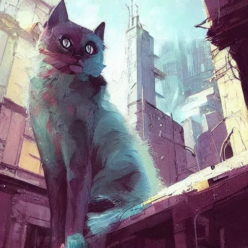 Image similar to cat - gozila on apocalyptic city, very detailed fine art, top of pinterest, trend of artistation, style of ( ( kadinski ) ) ( ( ( ( ( greg rutkowski ) ) ) ) ) and ilia kuvshinov