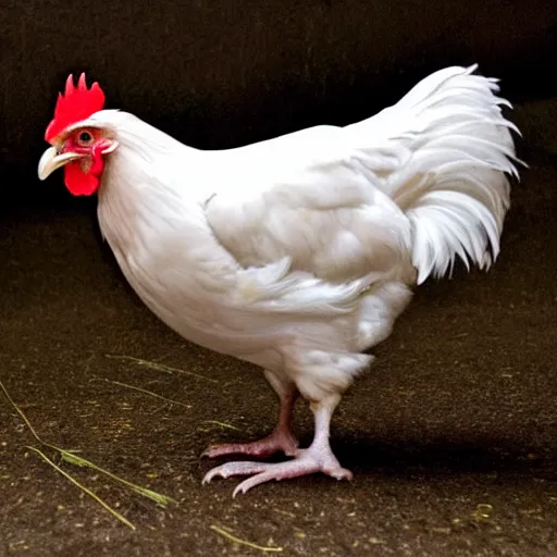 Prompt: a newly discovered breed of chicken with black feathers that is spotted with small very distinct white hearts!!!