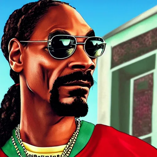 Image similar to snoop dogg as gta 5 cover art