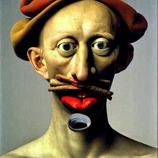 Image similar to portrait photo of a man made from everyday simple objects, Perfect face, extremely high details, realistic, by Giuseppe Arcimboldo, Edward Hopper, Rene Margitte