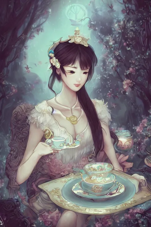 Image similar to Ryu at a Tea Party, cute, fantasy, intricate, elegant, highly detailed, digital painting, 4k, HDR, concept art, smooth, sharp focus, illustration, art by sakimichan