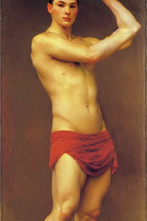 Image similar to Portrait of a young muscular Russian olympic athlete man, orientalist, victor Nizovtsev, bouguereau