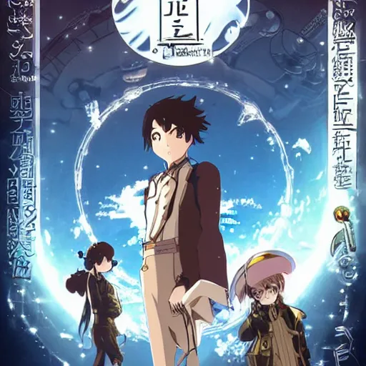 Image similar to film still a steampunk anime about scientists creating a mechanical bunny, art by Dice Tsutsumi, Makoto Shinkai, Studio Ghibli, playstation 2 printed game poster cover, cover art, poster, poster!!!
